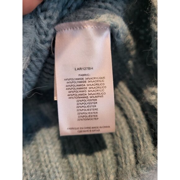 New Molly Bracken Ice Blue Cowl Neck Fluffy Cropped Sweater Sz M - Picture 7 of 7